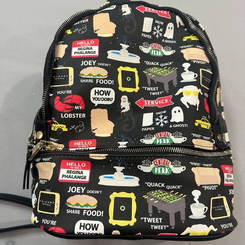 FRIENDS Themed Backpack - Black with Multicolor Print